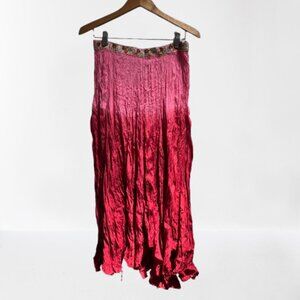 Chaudry Ombre Crinkle Maxi Skirt Pink Beaded Asymmetrical‎ Hem New Medium